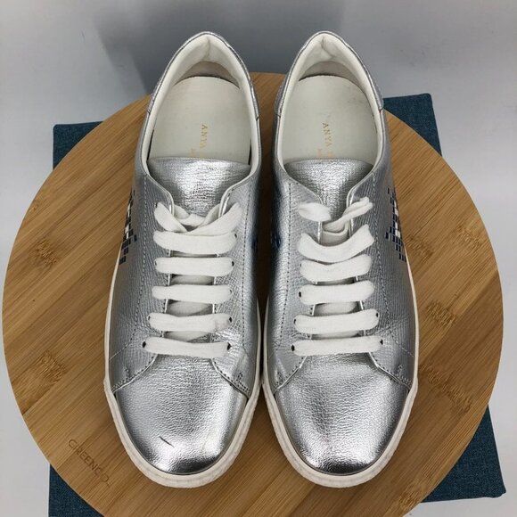Anya Hindmarch Space Invaders Silver Metallic Leather tennis sneakers size 37 - Picture 4 of 16